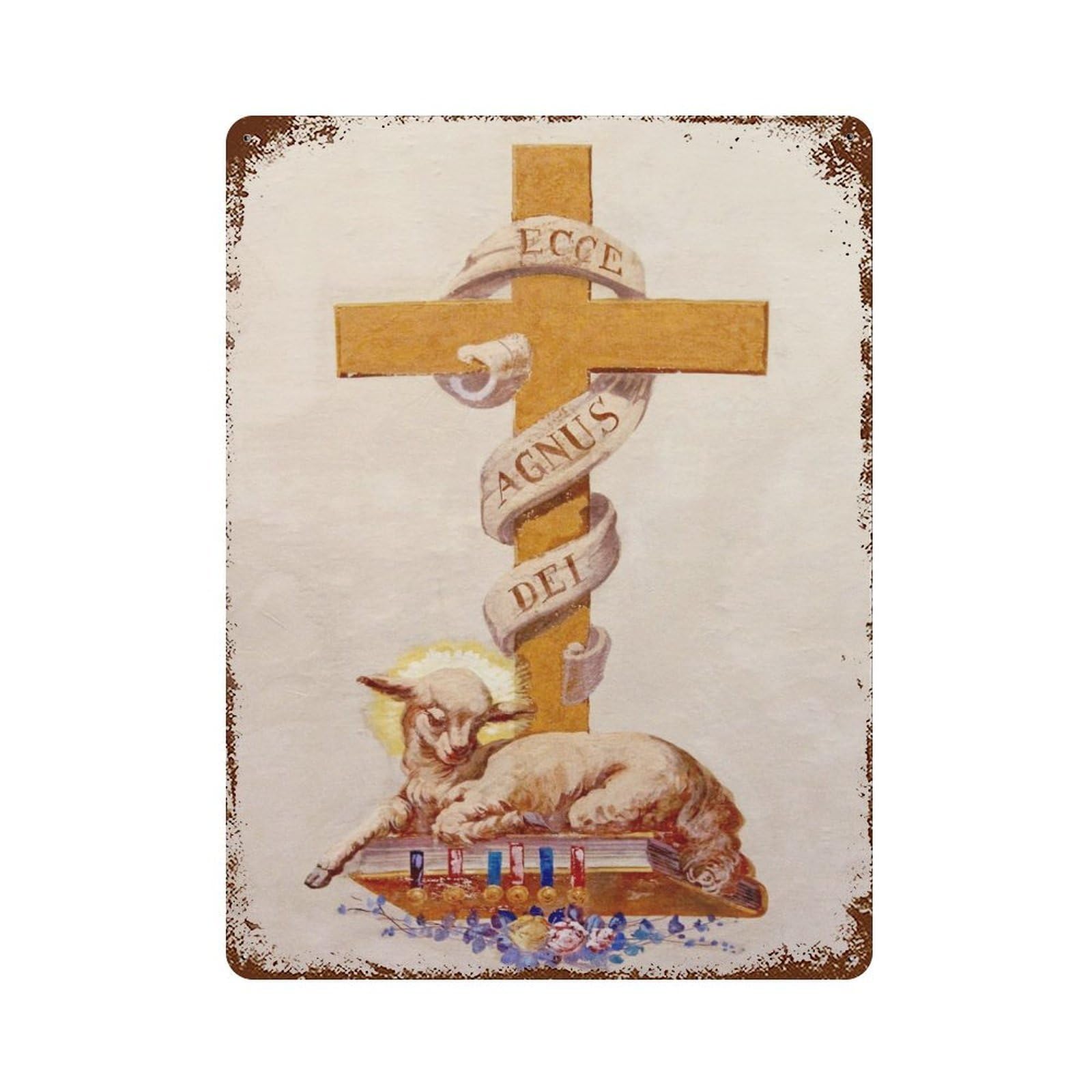 Rust Effect Lamb of God Weathered Tin Sign 15.7"x11.8", Farmhouse Wall Decor for Farmhouse, Kitchen And Entryway Decor