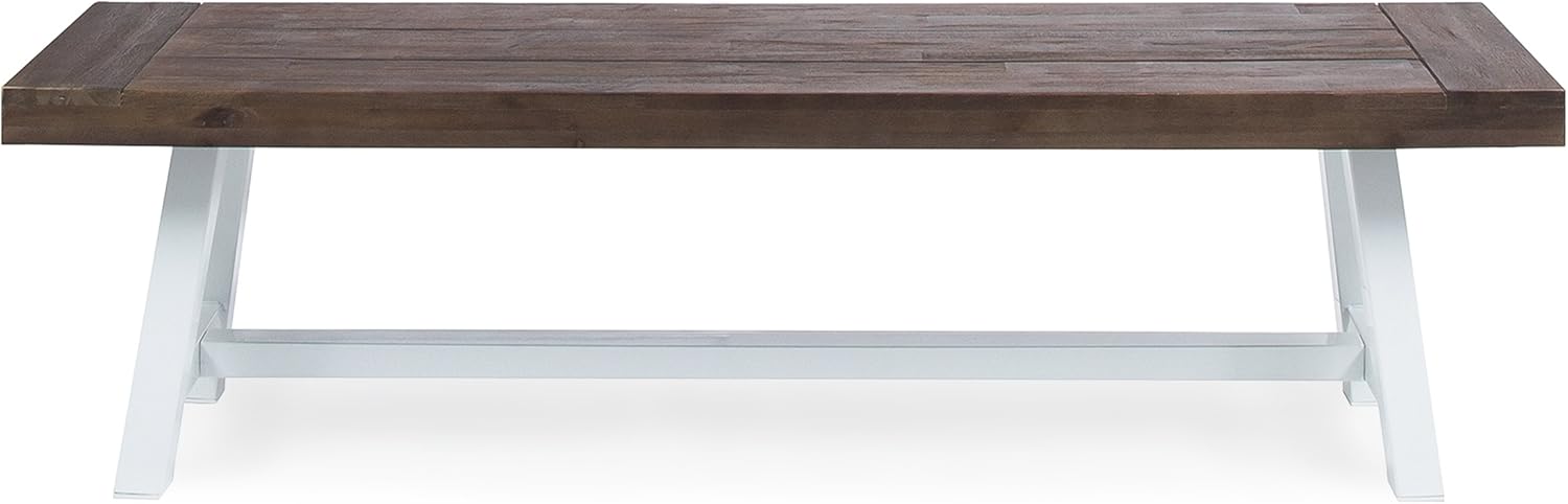 Great Deal Furniture GDFStudio Indoor Farmhouse Dark Brown Sandblast Finish Acacia Wood Dining Bench with White Rustic Metal Finish Frame