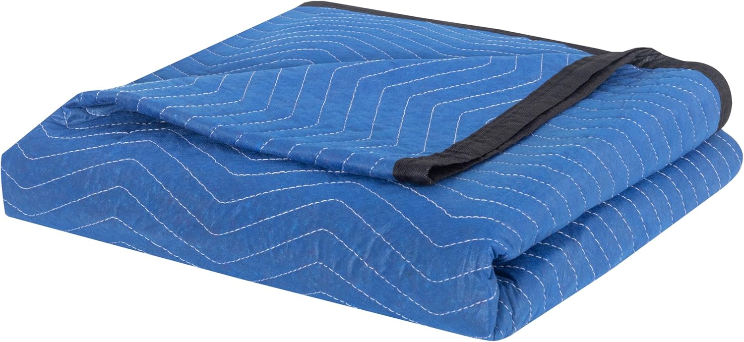 Moving Blankets 12 Packs, Extra Large 80"x72" Furniture Moving Pads, Reusable Packing Blankets, Professional Quilted Furniture Shipping & Storage Pads for Couch Desk Cabinet Appliances, Blue and Black