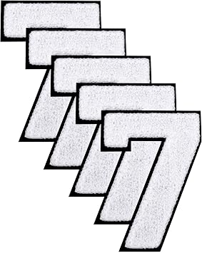 5 PCS 4.5 Inch White Iron on Numbers Patches Chenille Embroidered Numbers Iron On Appliques Decoration for Clothing Jackets Hoodies Backpacks Hats Jeans White 7