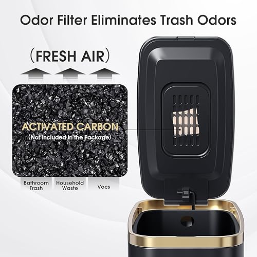 Miniatura 5 de CEROELDA Cubo de basura pequeño para baño con tapa, cierre suave, 5 litros/1.3 galones, papelera delgada de metal, papelera rectangular estrecha