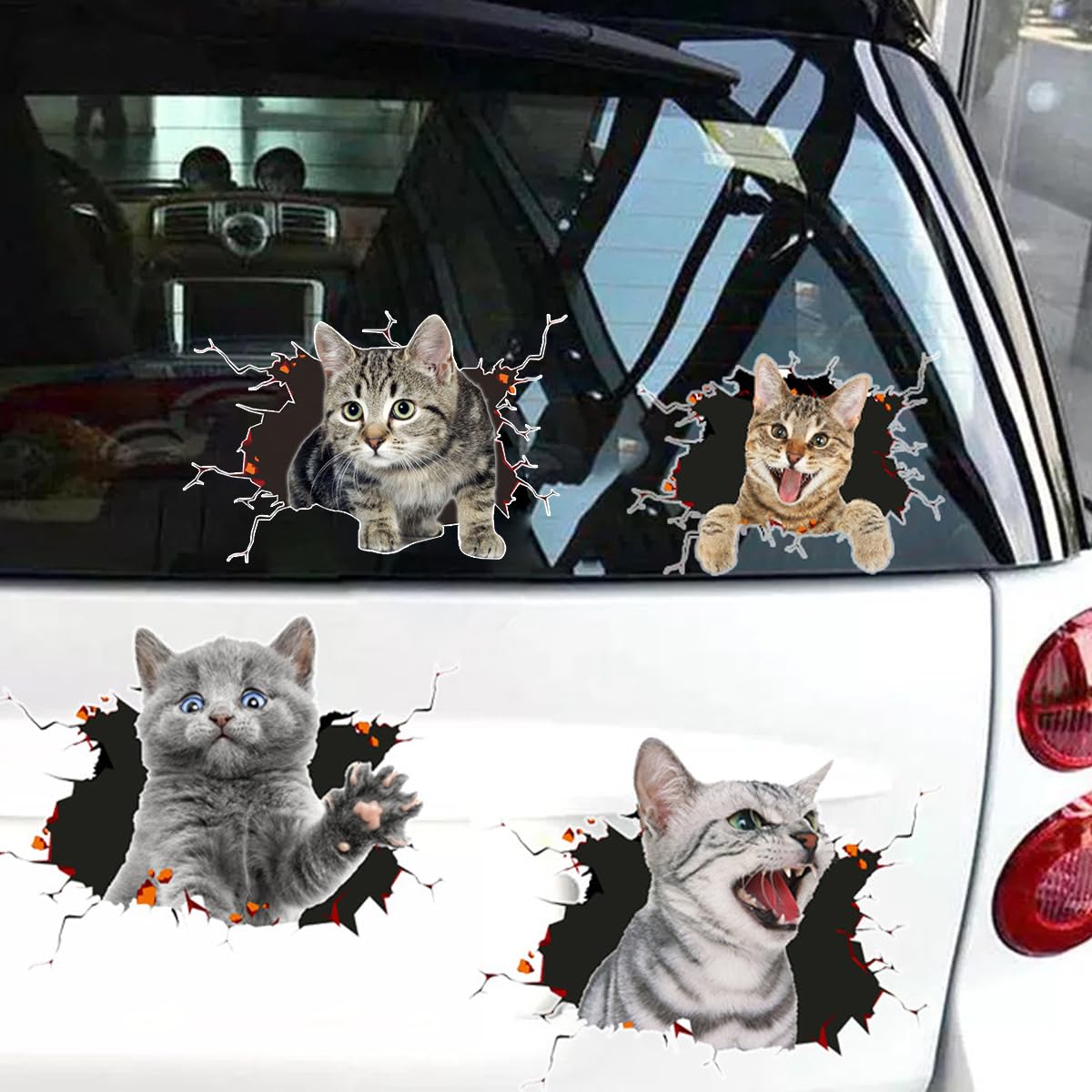 Autocollant Voiture 3D Chat Mignon – PVC, Dimensions 18x24 Cm, Imperméable, Facile à Poser Et Retirer – Décoration Véhicule/mur