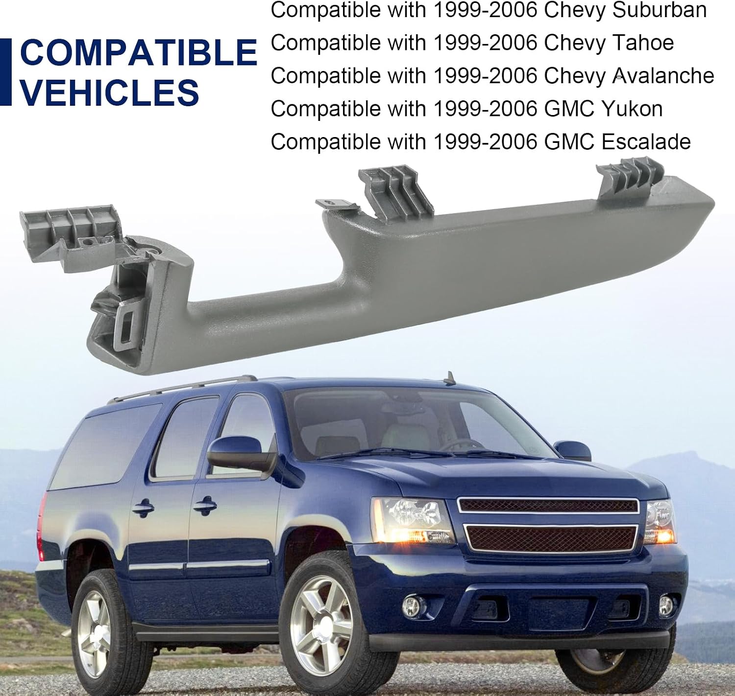 JDMSPEED Passenger Right Side Front Door Armrest Handle Compatible with 1999-2006 Chevy Suburban/Tahoe/Avalanche GMC Yukon/Escalade Replace# 12472876 (Gray)