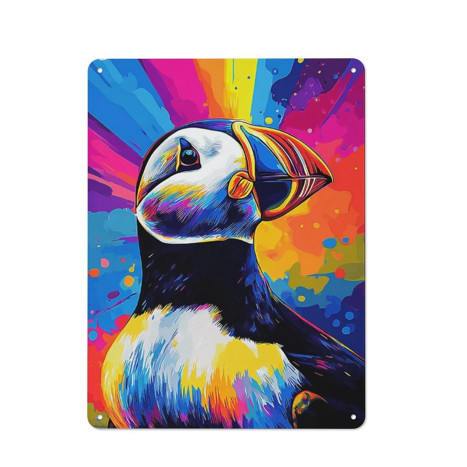 Junmoney Colorful Puffin Portrait -6 Metal Wall Sign 40X30cm, Rustic Decor For Home Bar Wall, Gift Idea At Christmas For Hosts Who Enjoy Retro Interiors