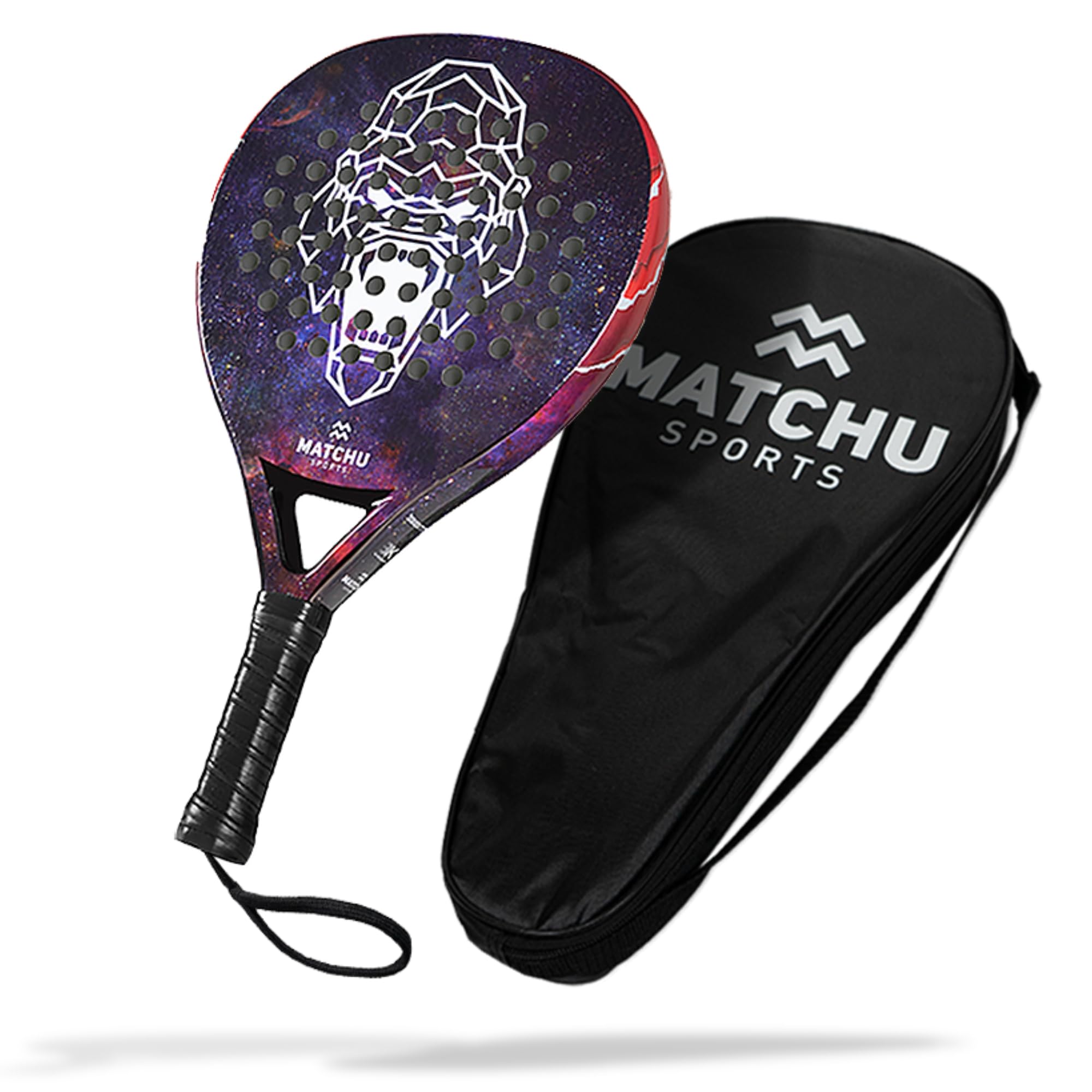 Matchu - Padel schläger - Inklusive Tragetasche - 100% (3K/18K) Carbon - Eva-Schaum - 3D-Grip Technology - 47x3,8 cm - 360 Gramm - Für Anfänger, Fortgeschrittene und Experten