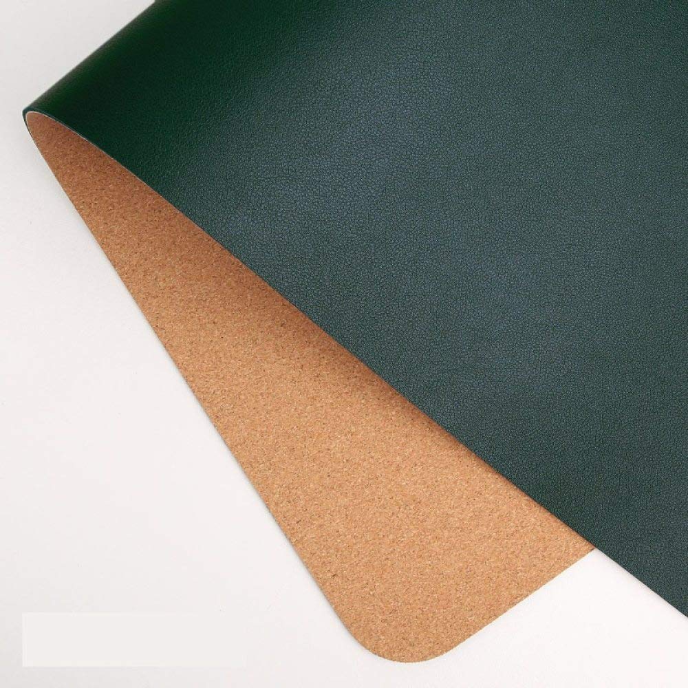 Pu Mouse Pad, Pu Leather Desk Mouse Mat, Large Size Desk Pad, Office Desk Mat, Pu Cork Mouse Pad Double Side, Non-Slip Waterproof for Office and Home,Dark Green,800 * 400 * 2Mm