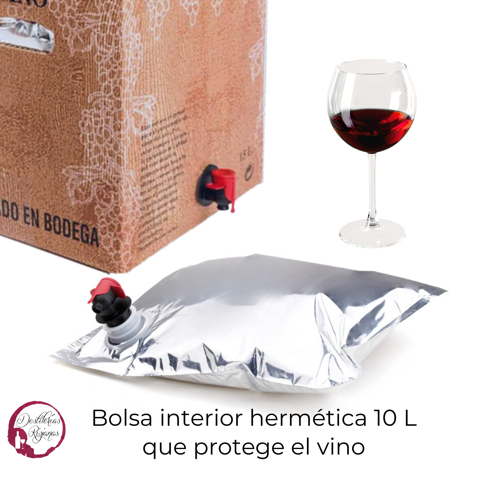 Vino Sin Alcohol Tinto 10L - Bag In Box Vino Tinto. Vino Sin Alcohol 0,0 Vino Desalcoholizado, Saludable, con Antioxidantes y Todo el Sabor a Vino