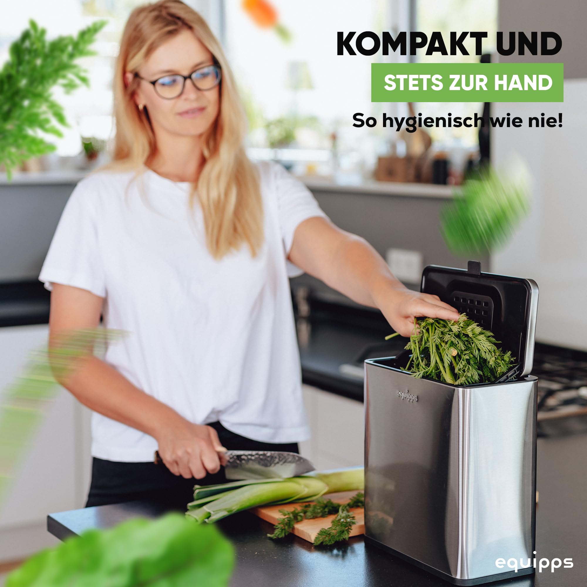 Bio Mülleimer 6L | Komposteimer Küche für Bio Müll & Co | Mülleimer mit Geruchsfilter | Komposter für Abfall & Recycling | Biomülleimer Küche klein (Silber 6l)