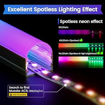 Muzata 10Pack 3.3FT/1M Upgraded Excellent Spotless LED Channel Silver Deeper LED Diffuser Channel with Thicker Milky White Cover No Hot Spots U109 WW 1M