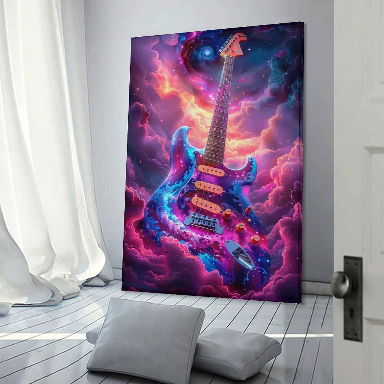 Junmoney Cosmic Guitar Canvas Wall Art 20x30inch(50x75cm), for Workspace Walls, Study Corners Or Bedrooms, Wall Art That Adds Style to Work Areas