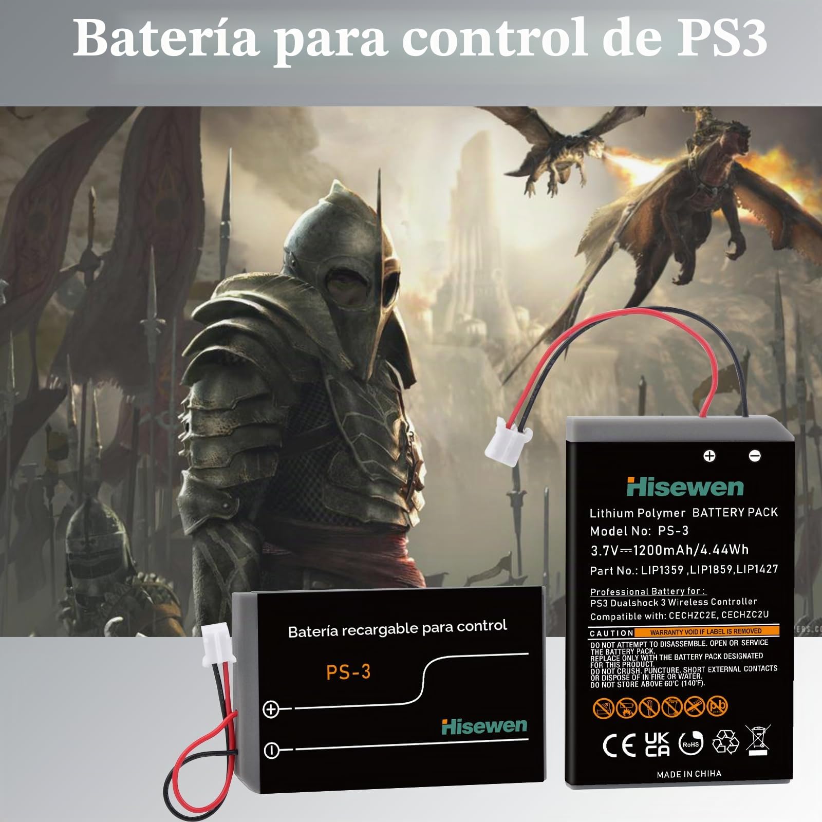 Batería Mando PS3, Hisewen 2Pack LIP1359/LIP1472/LIP1859 Batería de Repuesto para Sony PlayStation 3 Dualshock 3 CECHZC2E CECHZC2U SIXAXIS CECHZC1E CECHZC1H CECHZC1J CECHZC1U Controller