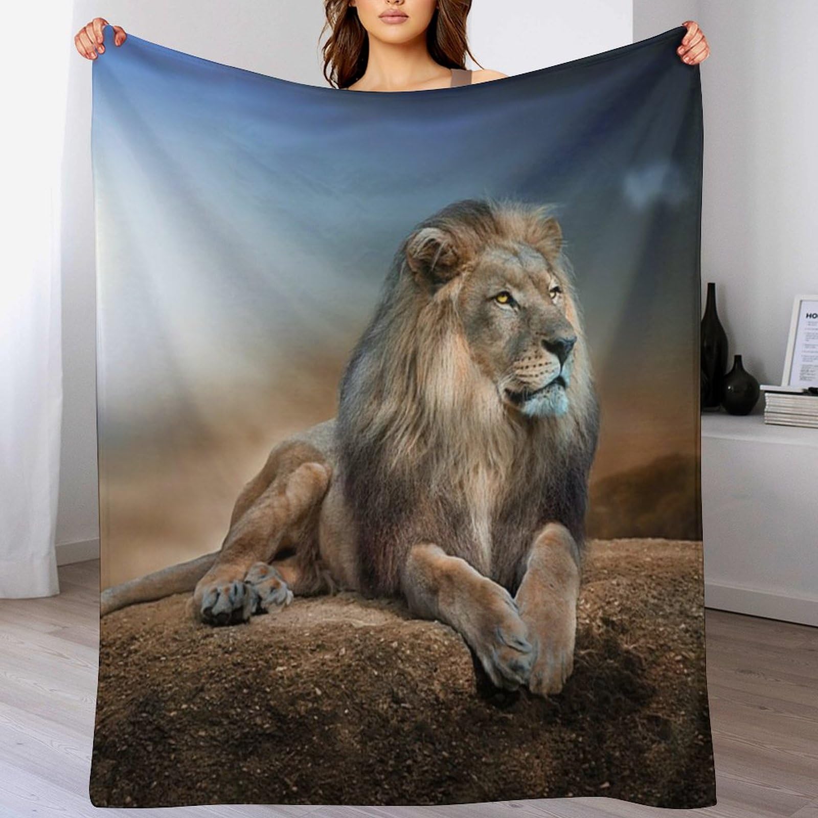 Couverture chaude et confortable lion pour soirées cocooning au salon