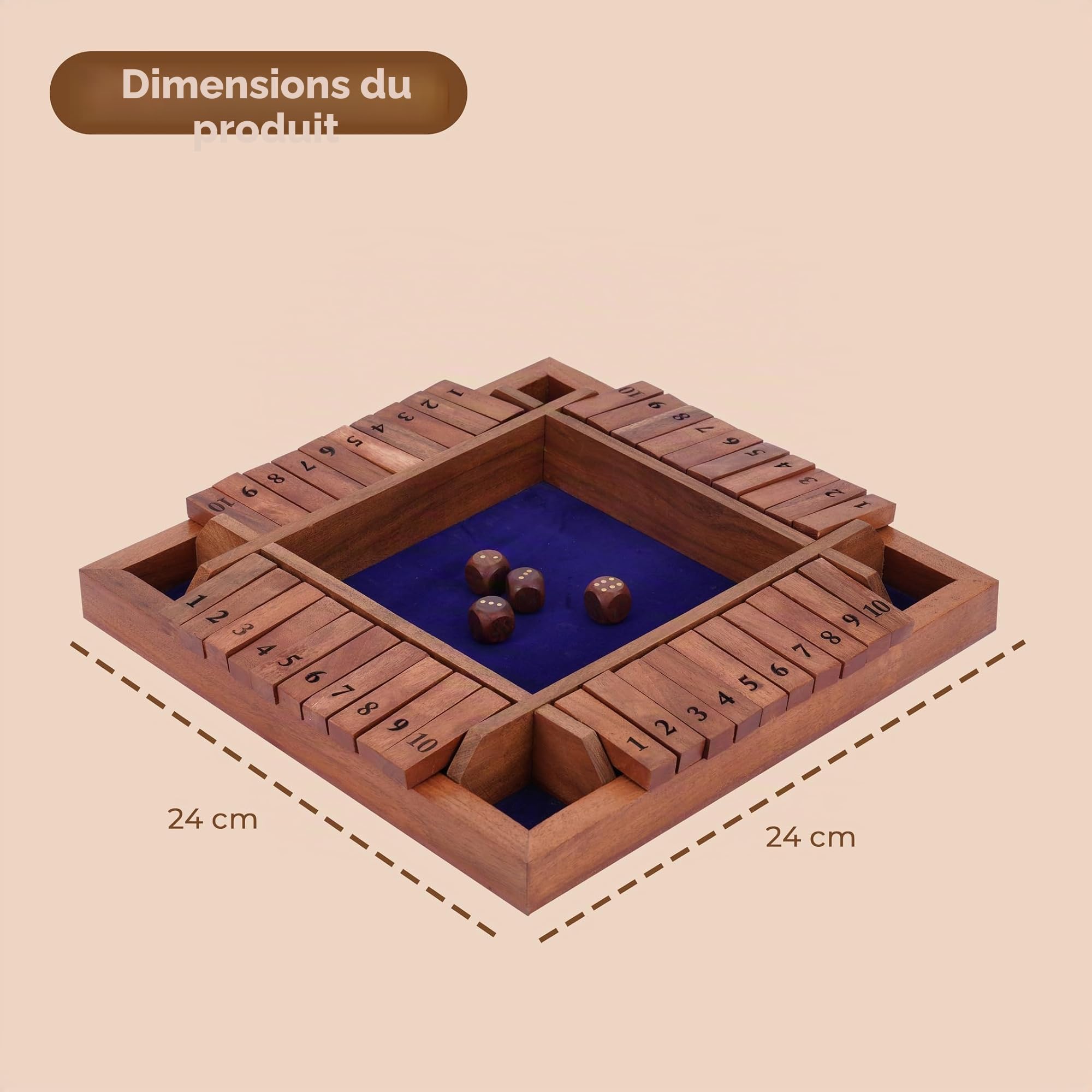 Ajuny Jeu de Société en Bois Shut The Box – 10 Tuiles Numérotées Plateau Naturel Massif pour Enfants et Adultes Jeux de Société Dés Bar – 12 Pouces
