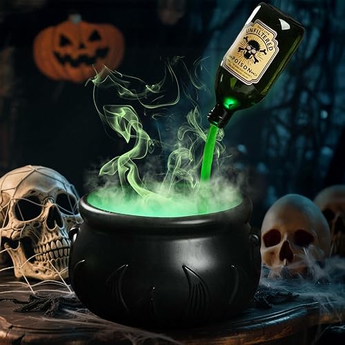 Halloween Decorations Indoor - DIY Witches Cauldron Floating Potion Set | Spooky Vintage Black Plastic Bowl with Mist Maker, Hocus Pocus Party Decor for Home Table Mantel Kitchen Room