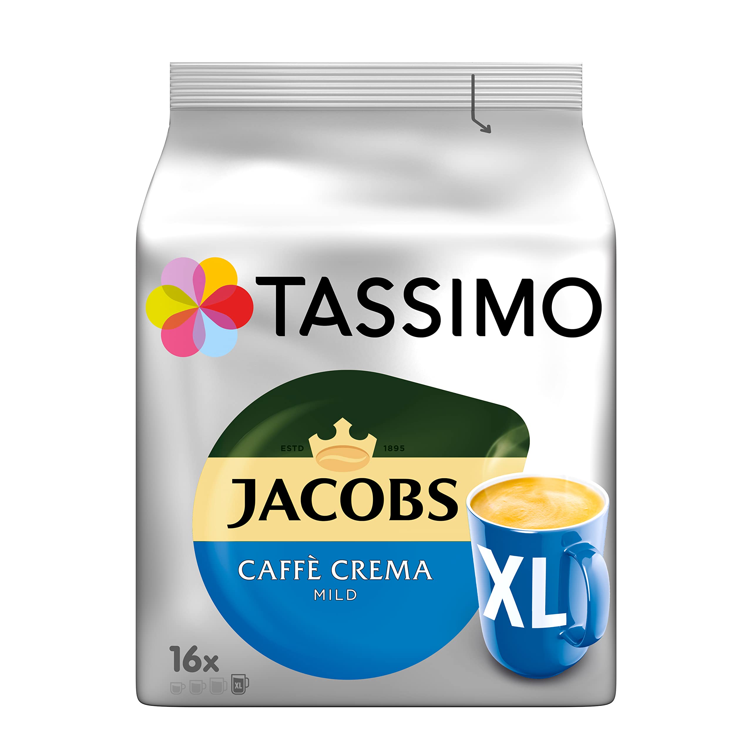 TASSIMO Jacobs Caffe Crema café, dosettes à café souples, T-Discs Capsules, 5 paquets de 16 (80 Boissons)
