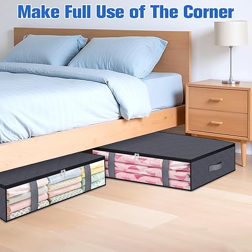 Miniatura 7 de Contenedores de almacenamiento para debajo de la cama, paquete de 4 bolsas de almacenamiento para mantas, bolsas de almacenamiento plegables con