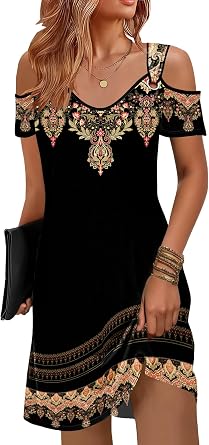 Disamer Sundresses for Women Beach Vacation 2026 Spring Cover Ups Short Sleeve T Shirt Dress Cold Shoulder Summer Dresses