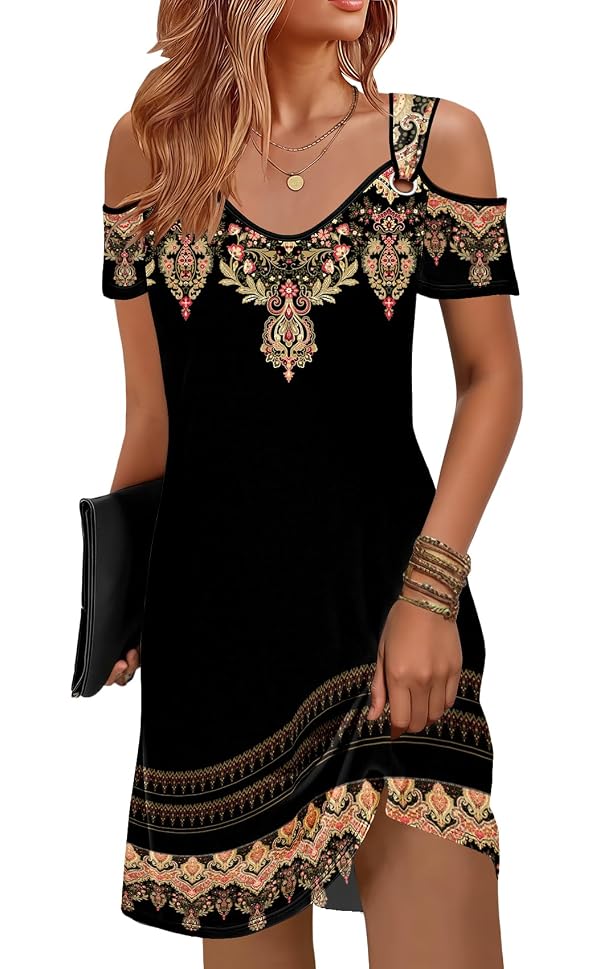 Sundresses for Women Beach Vacation Coverup Cold Shoulder Summer Dresses by Disamer - Used condition - US$17.74