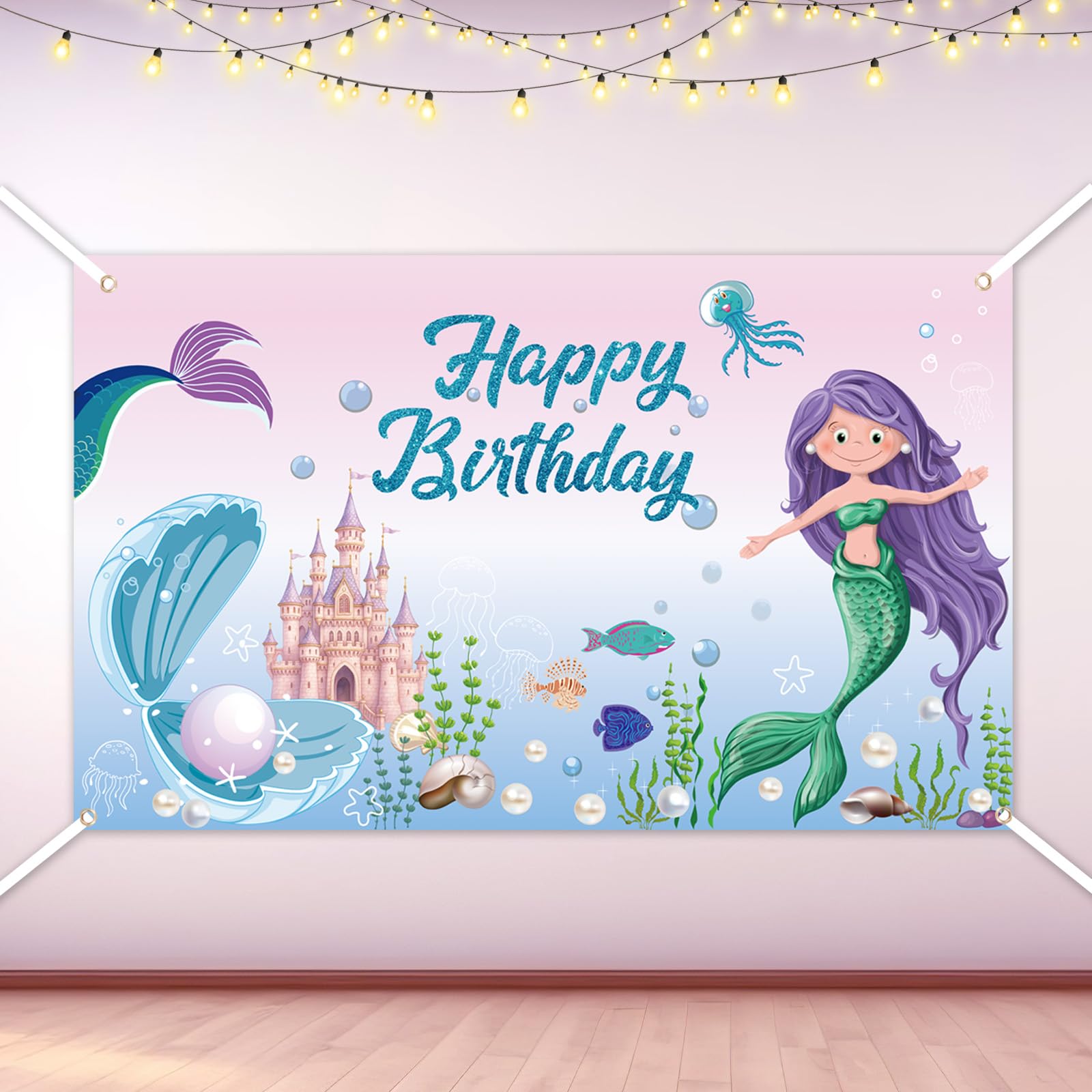 Decorazioni Da Appendere A Tema Sirena - 8 Pezzi In Carta Olografica Iridescente - Conchiglie, Cavallucci E Stelle Marine Per Feste