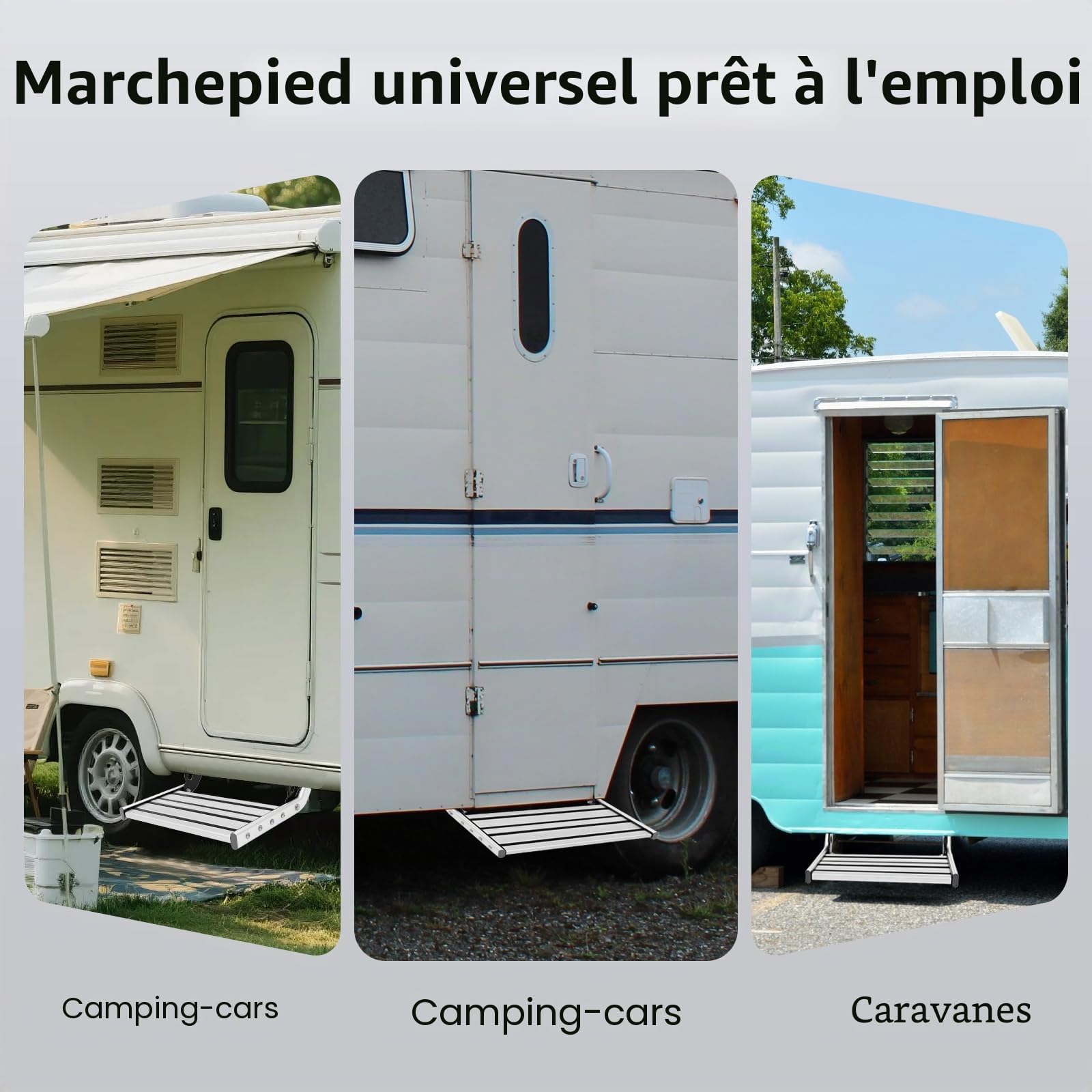 Marchepied électrique pliable pour camping, 12 V, en alliage d'aluminium, avec barre lumineuse LED pour camping-car et caravane