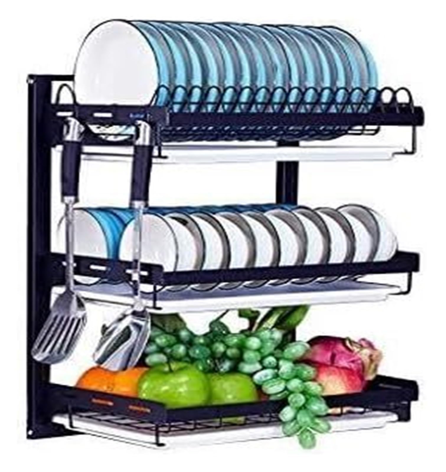 escurreplatos de cocina Escurridor de platos grande de acero inoxidable con juego de escurridor, escurridor de platos montado en la pared for almacenar platos, cuencos y tazas, escurridor de platos de