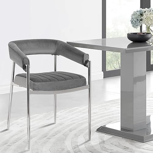 Bekrvio Sillas de comedor con brazo de terciopelo sillas de comedor con reposabrazos sillas de cocina tapizadas con patas de metal cromado color gris