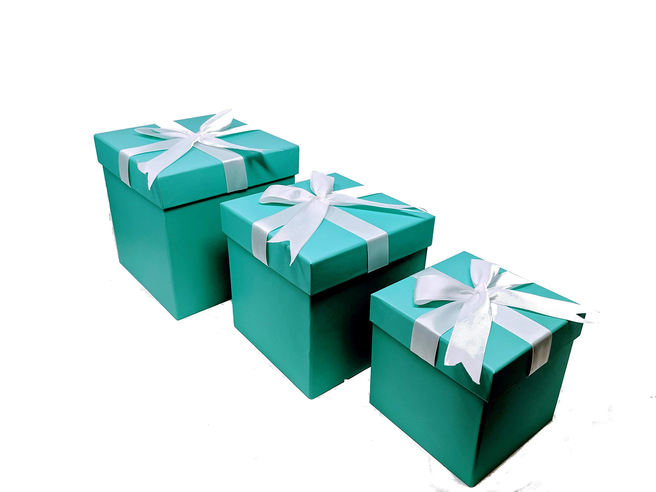 LACraftsRobins Egg Blue Nested Boxes - Set of 3 for Baby Shower, Weddings, and Birthdays (Square w/Bow)
