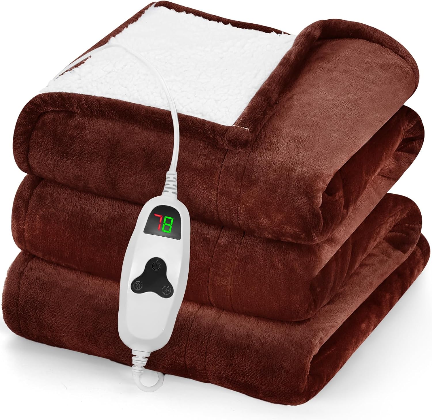 greenoak Heated Blanket Electric Throw 50"X60", Heating Blankets with 10 Heat Levels 8 Hours Auto-Off, Soft Flannel Sherpa Fluffy House Warming Gifts for Grandma Seniors Mom,Mocha