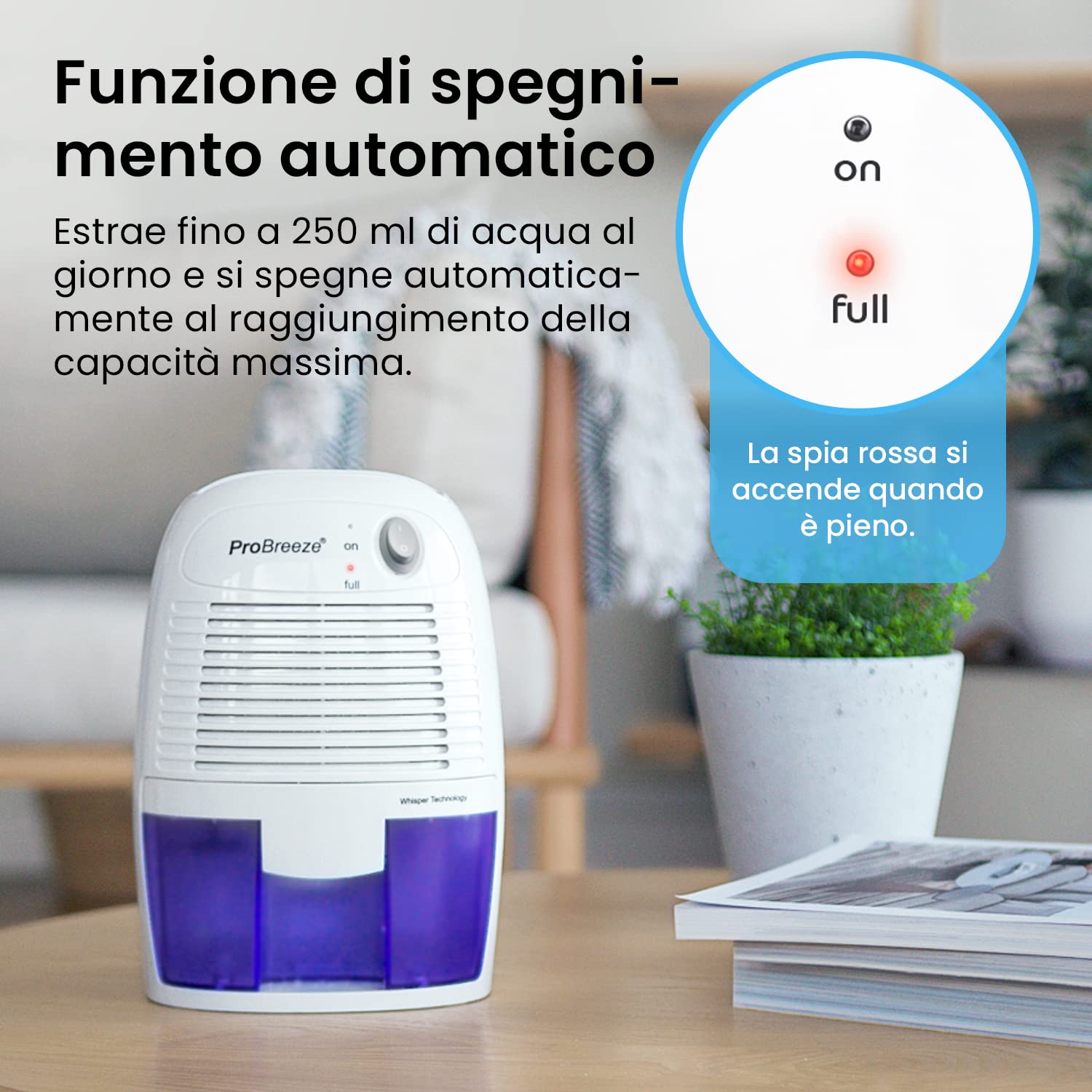 Pro Breeze Deumidificatore Casa 500ml, Deumidificatore Mini Compatto, Silenzioso e Portatile, per Muffa e Umidità, ideale per Casa, Cucina, Camera da letto, Camper, Ufficio, Garage, Bagno e Cantina
