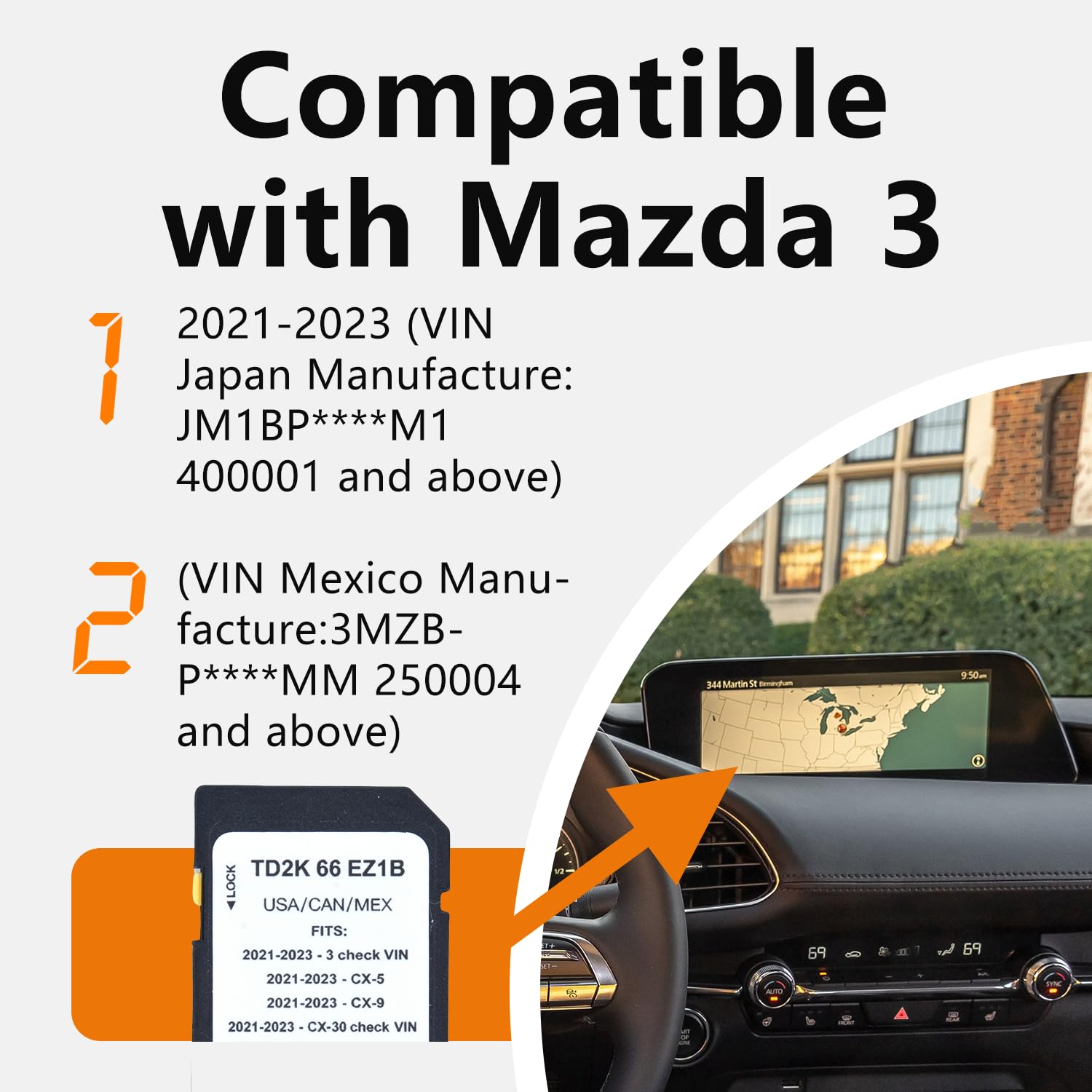 Puruoda GPS Navigation SD Card Compatible with Mazda 3 CX-5 CX-9
