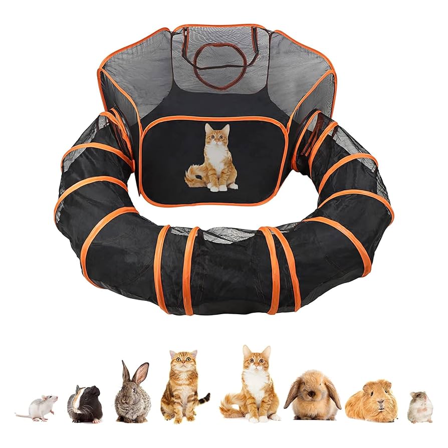 Faltbarer Katzen Laufstall Mit Tunnel - Tragbarer Auslauf Für Indoor & Outdoor