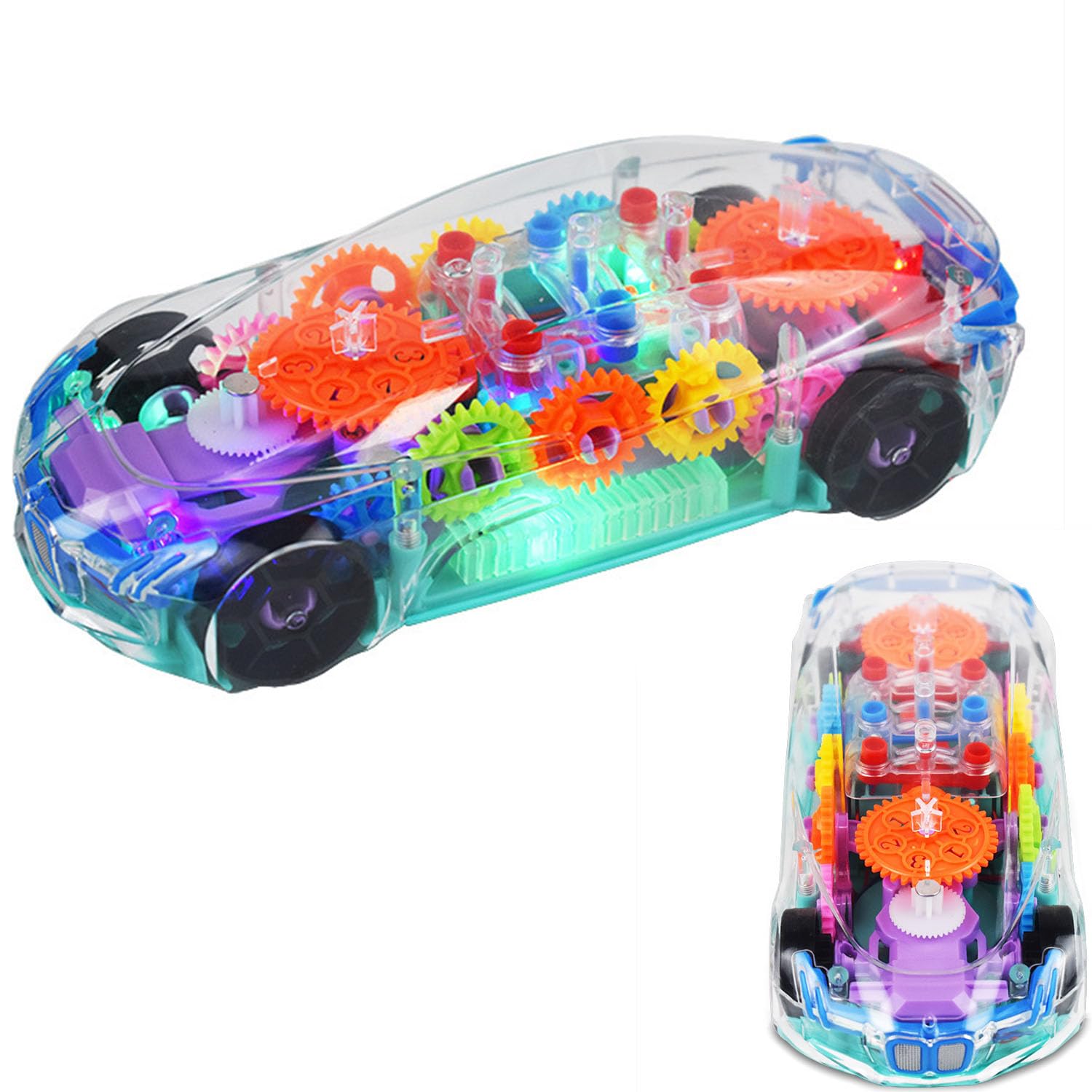 Sponsored Ad – Pull Back Cars for Toddler, Light up Transparent Car Toy, Outside Toys Car with Colorful Moving Gears, Music and LED Effects, Bump and Go Toy Car for Kids, Great Birthday Gift Idea