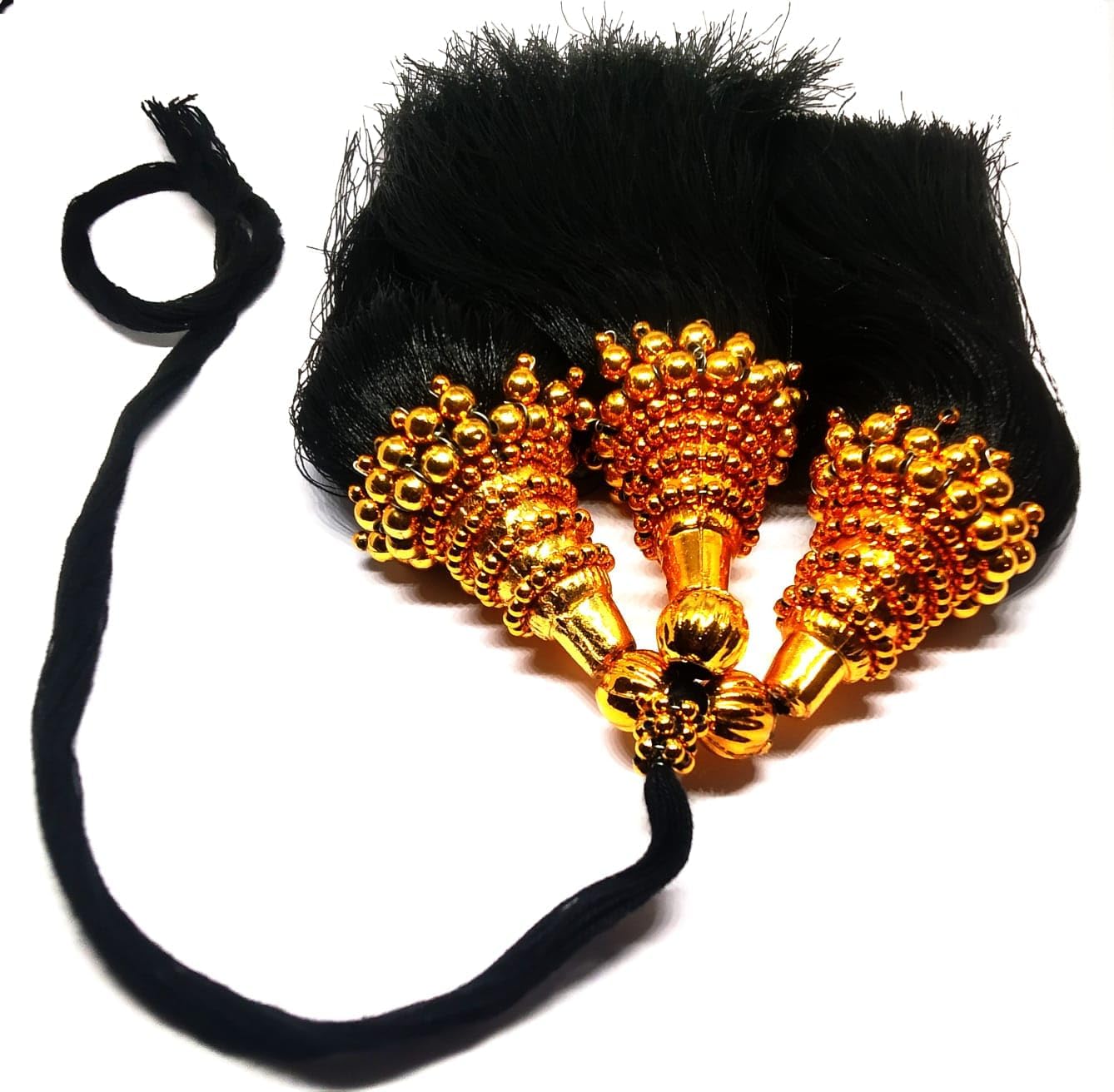 Padmavathi Enterprises - (Pack of 1) Black Hair Kunjalam,Kemp Jadai Set South Indian Traditional Hair Bharatanatyam Savaram Kunjalam For Women and Girls, Golden Bead Design Looks Attractive At the Top-image-29