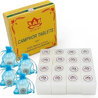 300Grams Natural Camphor Blocks – 64-Tablets Refined Pure Camphor Cubes for Indian Pooja Alcanfor Tablets Religious Purpose Kapoor for Pooja Odor Eliminator Incense Ideal Indian Ritual Staff (300G)