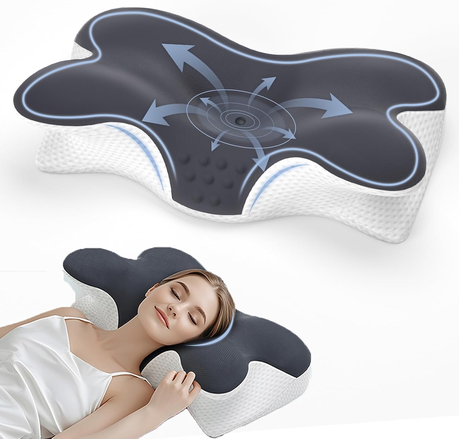 Cervical Neck Pillow for Neck Pain Relief,Contour Memory Foam Neck Support Pillow for Sleeping,Ergonomic Side Sleeper Pillow,Bed Pillows for Shoulder Pain for Back and Stomach Sleepers Drak-gery-001