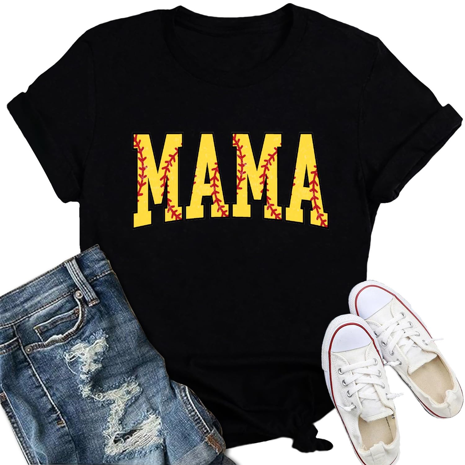 Softball Mom Shirts for Women Softball Sport Mama Crewneck T-Shirt Game Day Season Tee