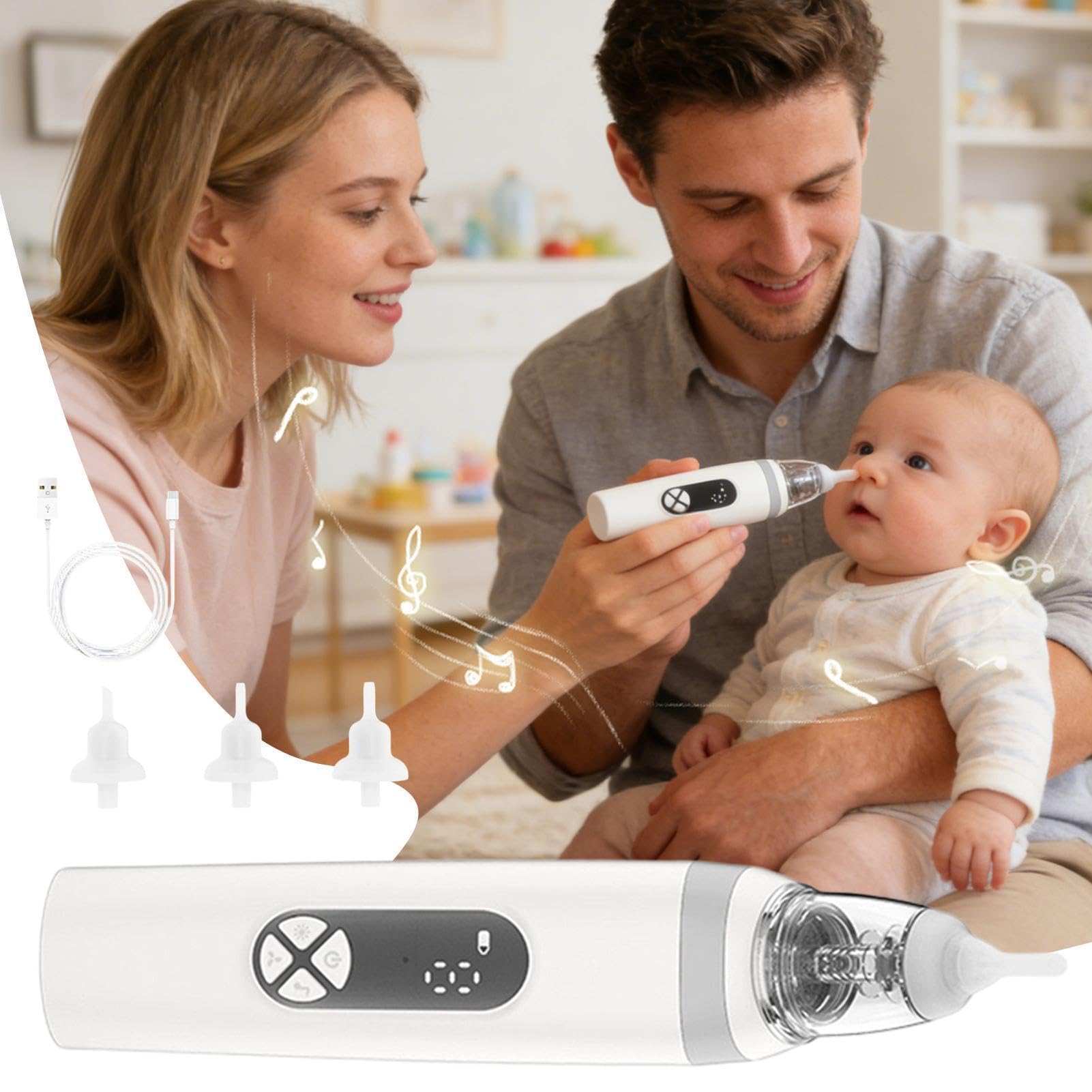 Mouche Bébé Électrique Aspirateur Nasal Rechargeable 3 Niveaux Silicone Buses Silencieux Ergonomique