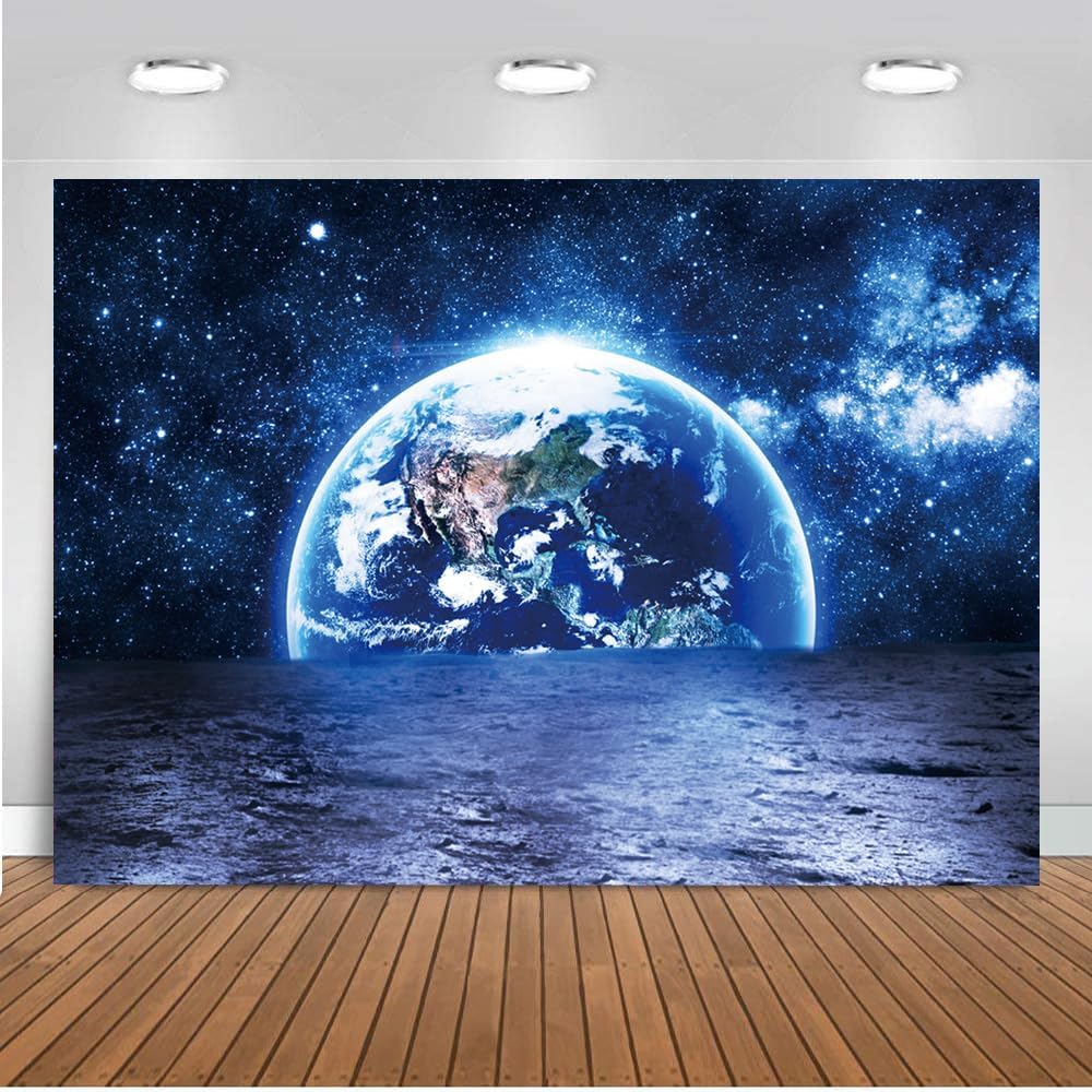 8X6FT Outer Space Earth Backdrop Universe Backdrops Earth Moon Surface Photography for Birthday Party Decoration Photoshoot Photo Background Props DH-501