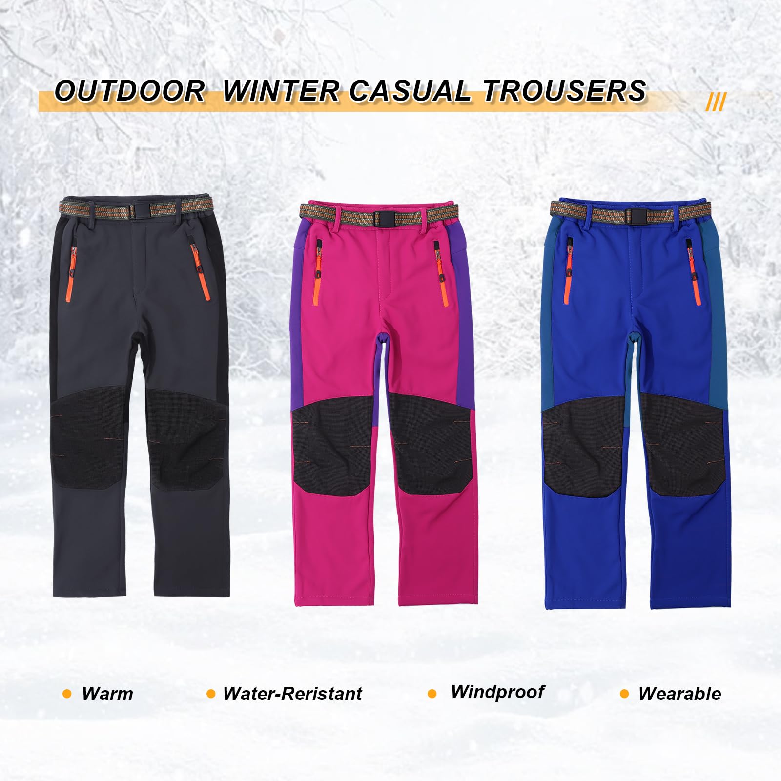 LHHMZ Pantalones de Invierno para Exteriores de Invierno con Forro Polar cómodo para niños, Pantalones de Senderismo para niños y niñas con Nieve cálida