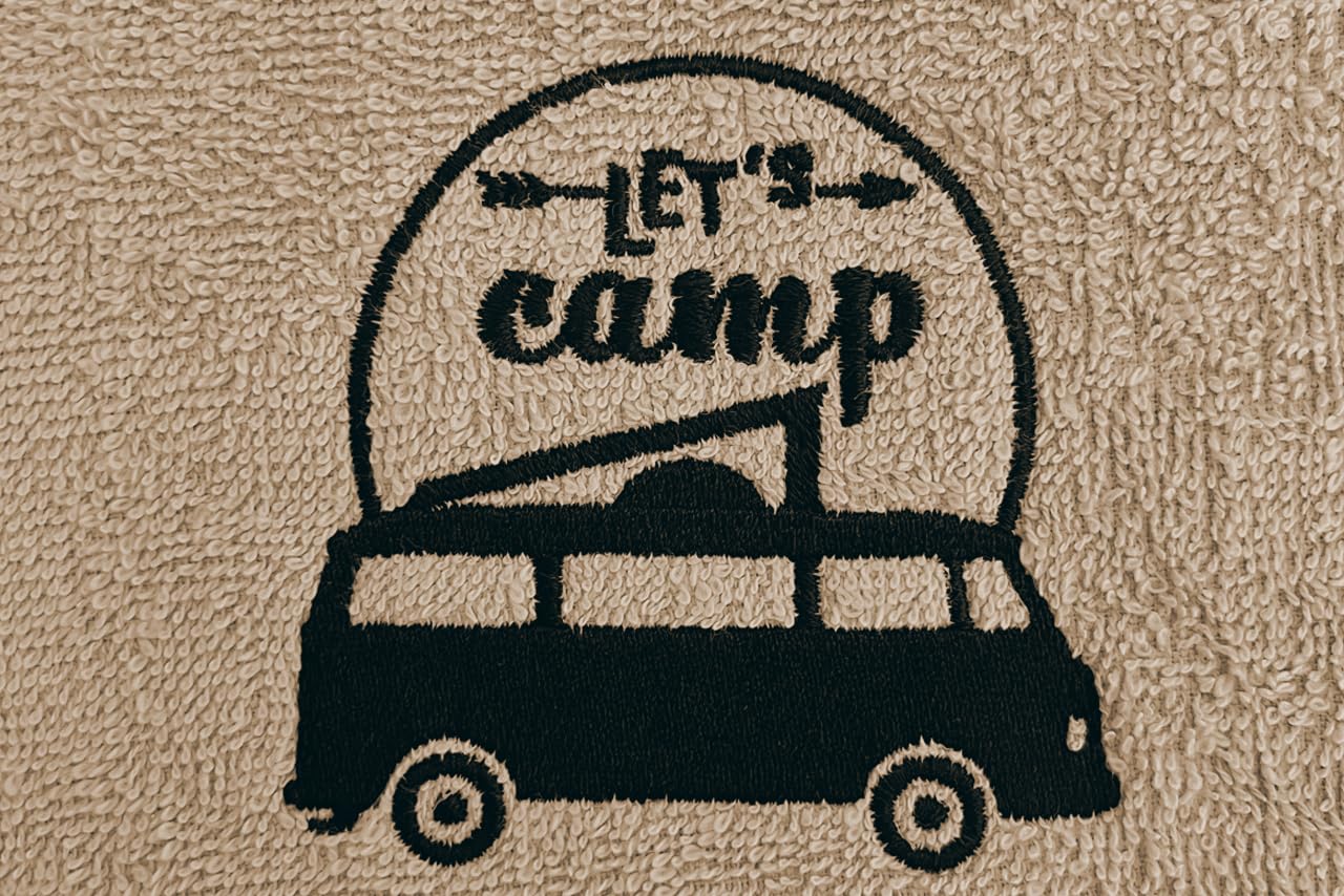 Castejo Schonbezug mit Stickung Let's Camp zum Schutz der Sitze im Wohnmobil & Auto (Hellbraun/Lets Camp)