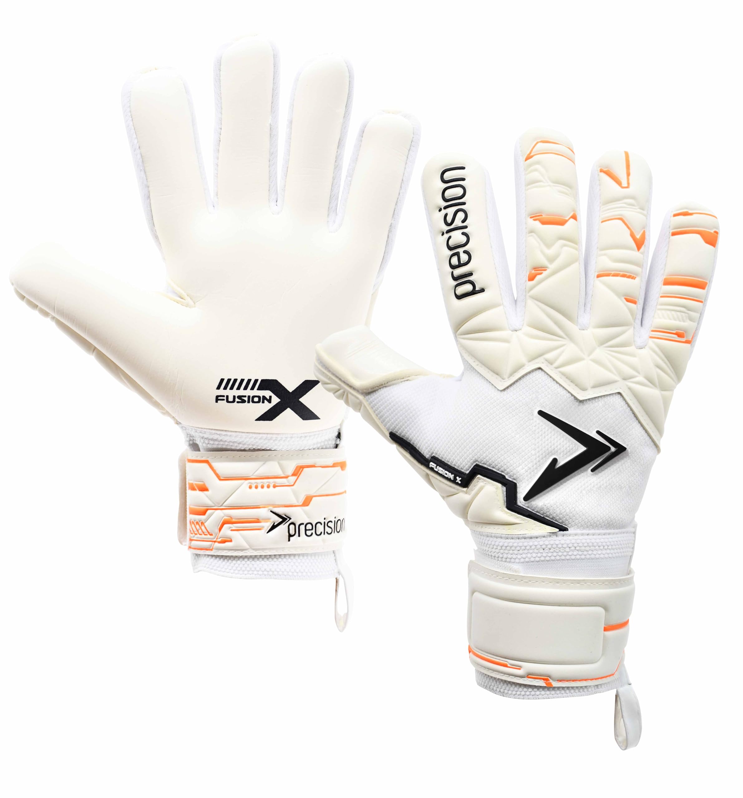 Precision Training Fusion X Pro Negative Contact Duo Grip Professional Football Junior Goalkeeper Gloves, White, 7