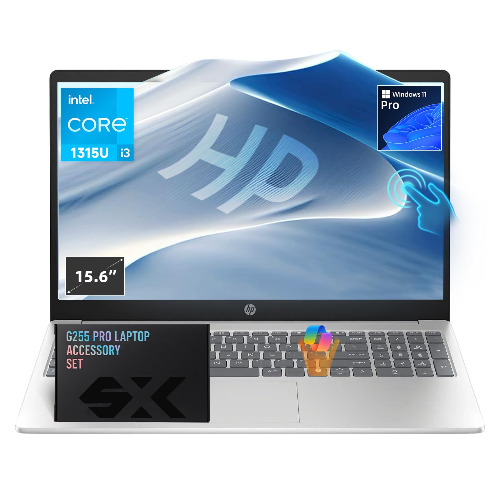 HP 15.6" Touchscreen Laptop for Business and Students, Intel Processor i3-1315U (＞i3-1215U, Up to 4.5GHz), Copilot, Anti-Glare, Office Pro- Wins 11