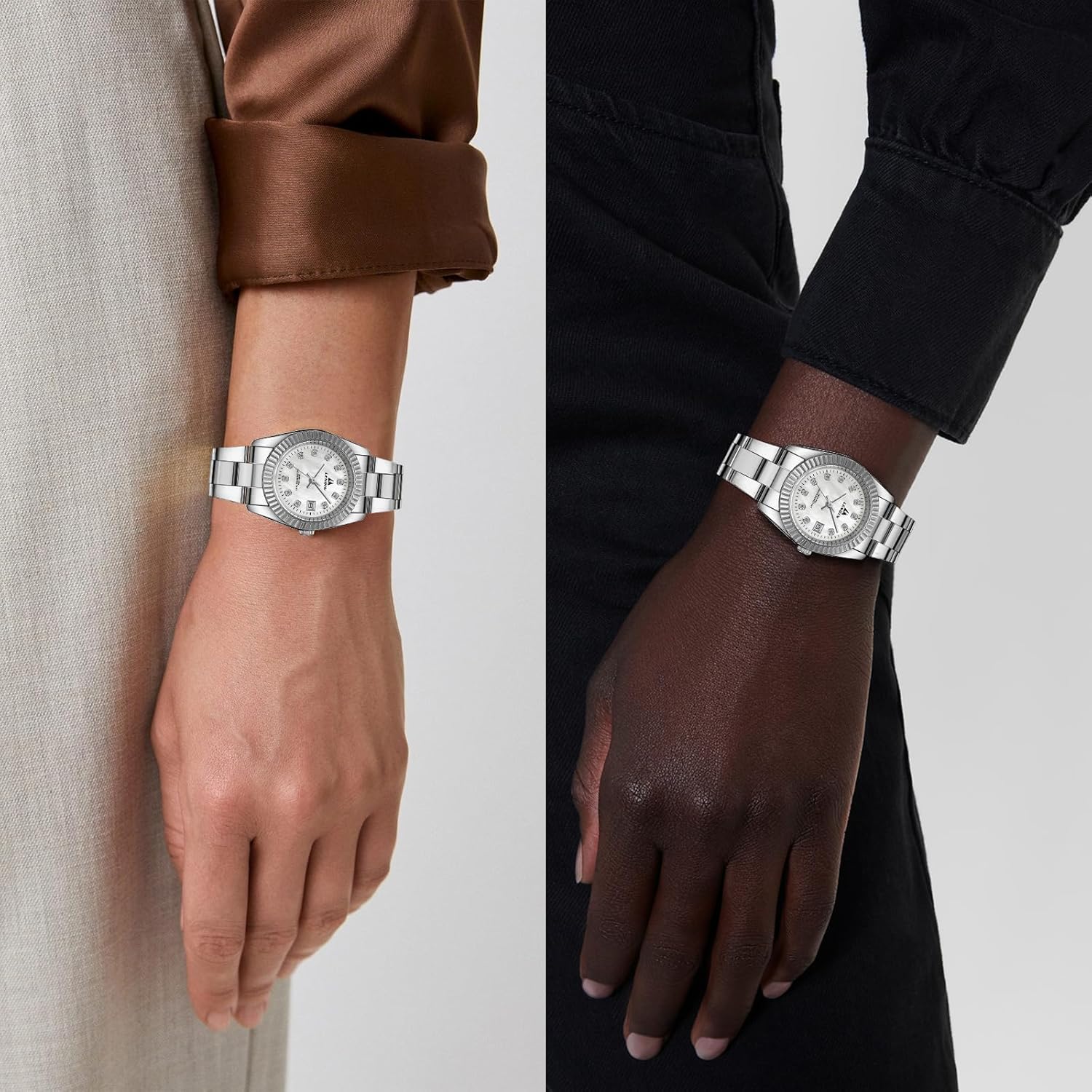 LN LNQIN Womens Watch Analog Quartz Waterproof Ladies Watches for Women with Stainless Steel Band Luminous Easy Reader Dial LN-L0150-Silver White image 6 of 14 B0DQL9H23G