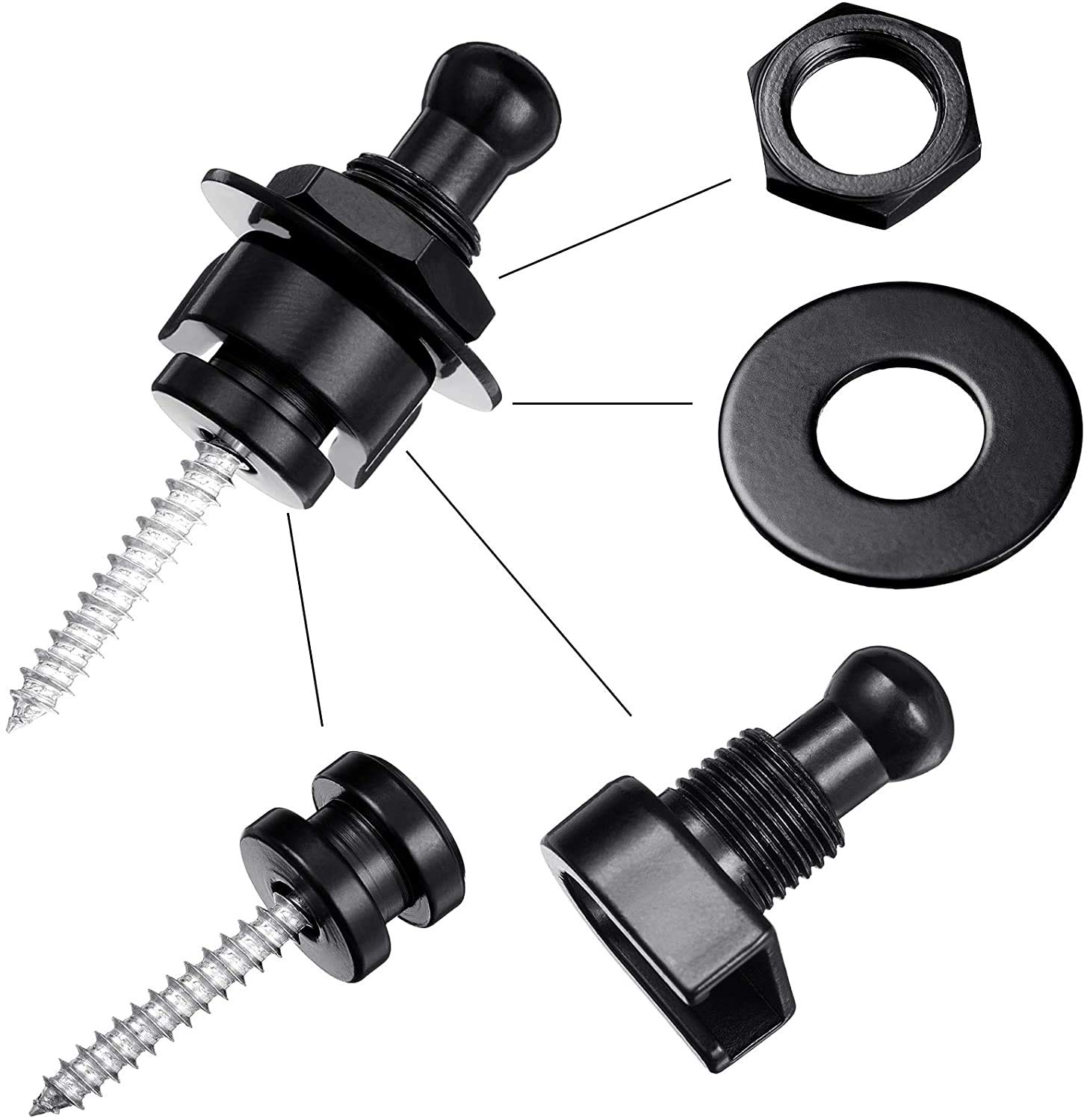 6 Verrous De Sangle De Guitare Mesee - Argent, Noir, Or | Sécurité Anti-Décrochage Pour Guitare Et Basse