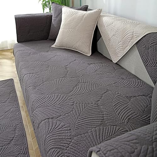 Miniatura 5 de vctops Funda de algodón con diseño bordado de hoja de palmera para sofá seccional, funda para sofá, para perros, gatos y mascotas, para sofá