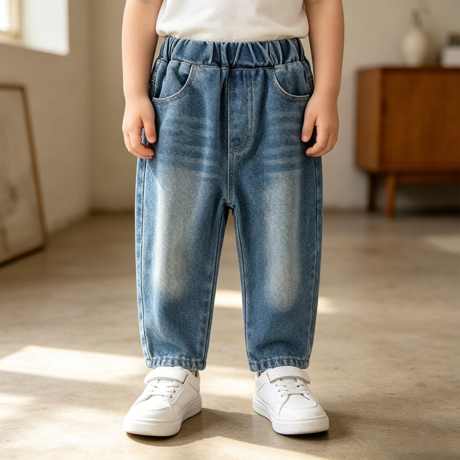 Pantalones de mezclilla deportivos para niños, holgados, de pierna recta, desgastados, para la escuela, para otoño, elásticos, cintura alta, casuales, largos, para niños, hip hop, vintage, danza