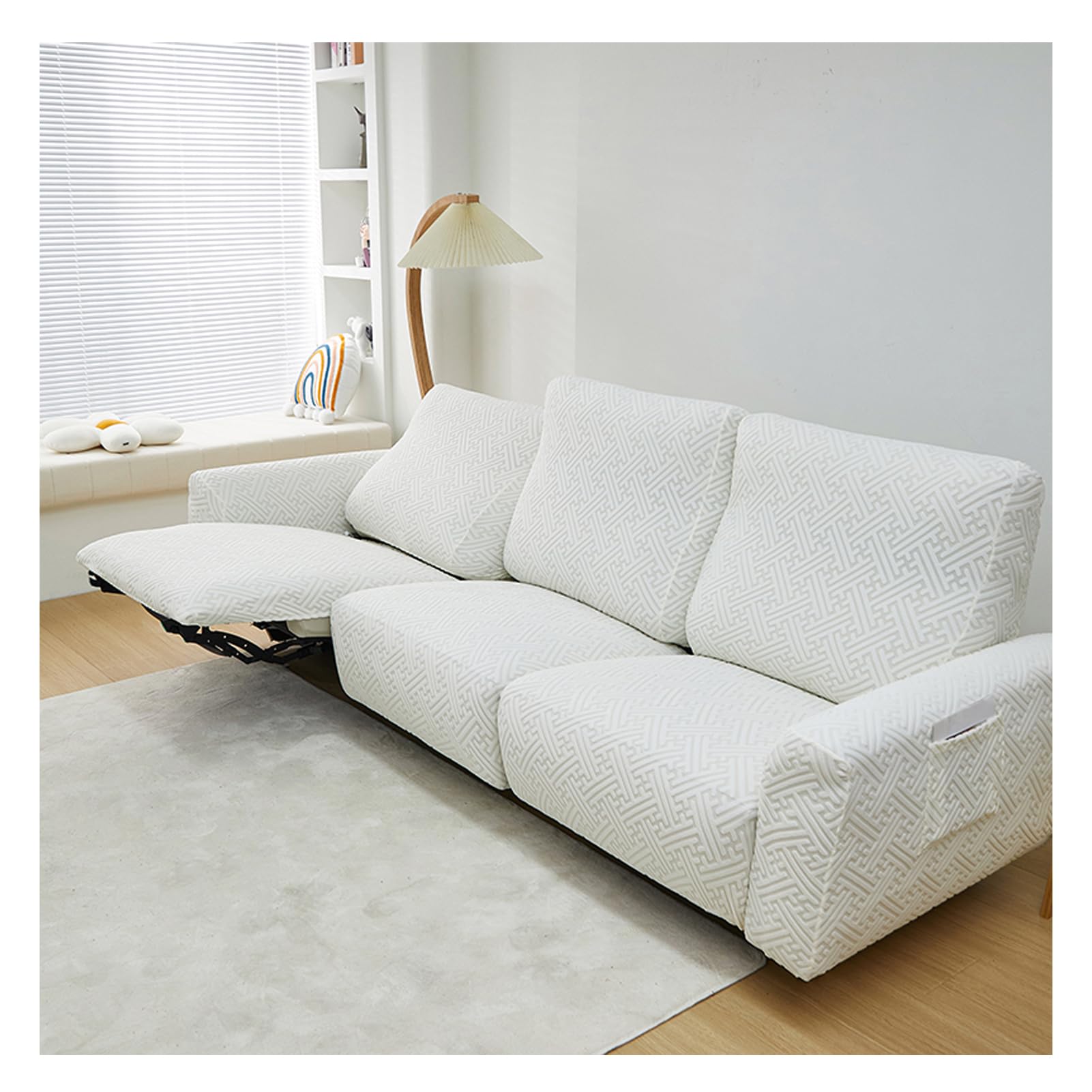 OREZAUQS 1-3 Seater Recliner Covers,Stretch Reclining Chair Covers,Furniture Protector with Elastic Bottom,Waterproof Recliner Cover,for Kids,Pets (White,3 Person)