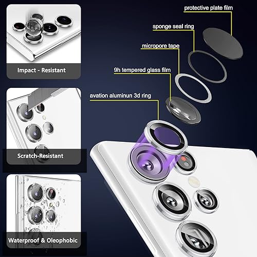 Miniatura 6 de IMBZBK Paquete de 55 para Samsung Galaxy S23 Ultra protector de lente de cámara accesorios para protector de pantalla de cámara vidrio templado para