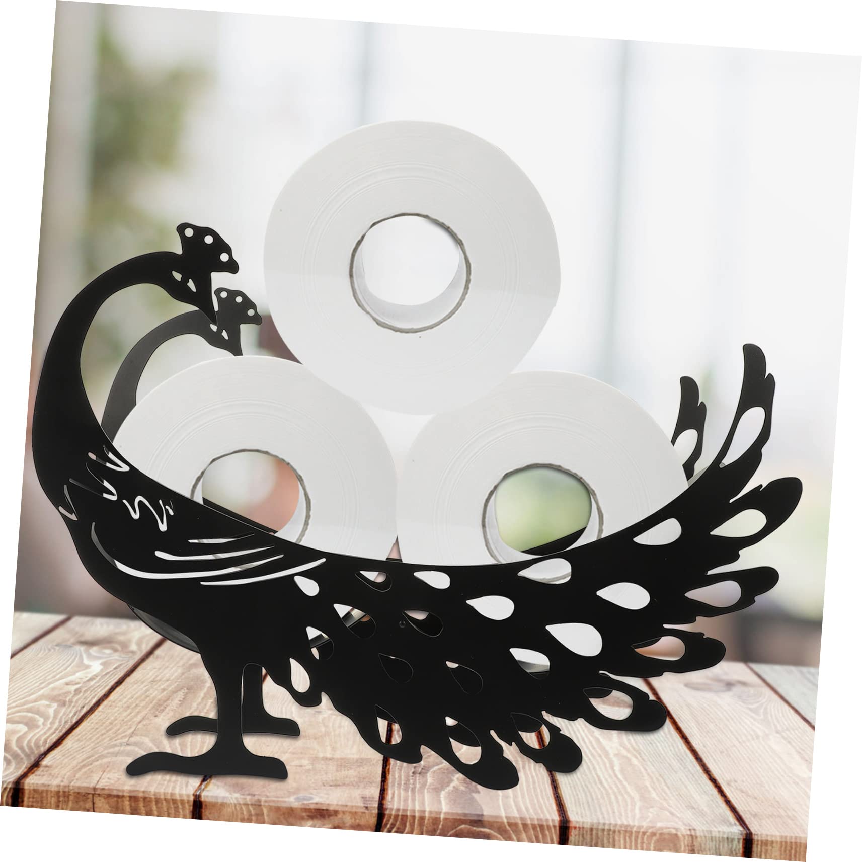 Portarrollos de Papel Higiénico Forma de Pavo Real de Hierro Negro | Almacenamiento Estable, Diseño Creativo para Sala y Cocina, Decoración de Escritorio