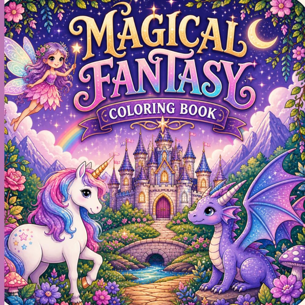 Magical Fantasy Coloring Book for Kids: Beautiful Fantasy Scenes with Bold Lines for Relaxation, Imagination & Easy Coloring
